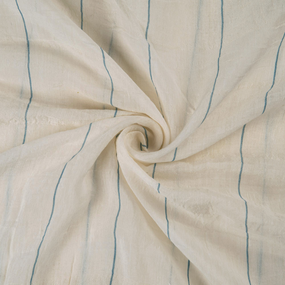 Pinstripe Off White Cotton & Mulberry Silk Blend 42 GSM Handwoven Fabric