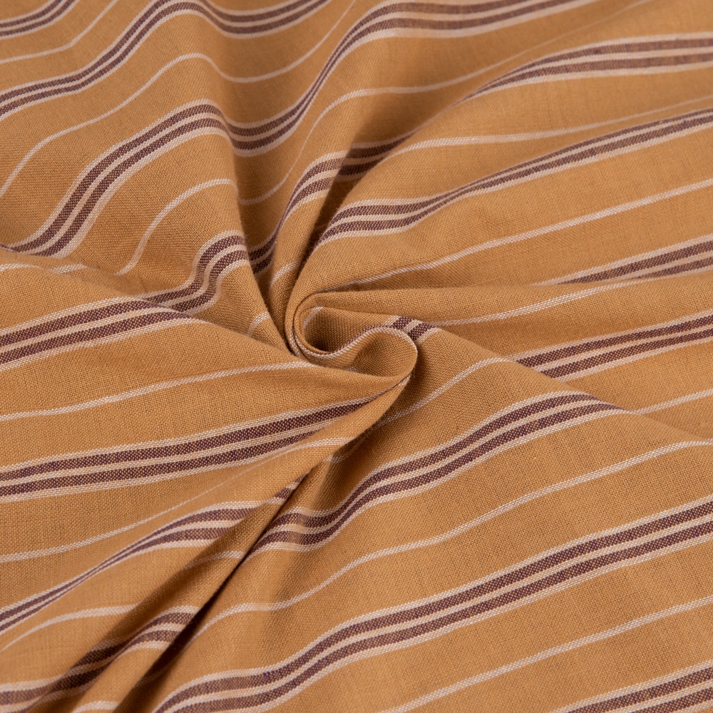 Stripe Mustard Yellow & Brown Pure Cotton 83 GSM Handwoven Fabric
