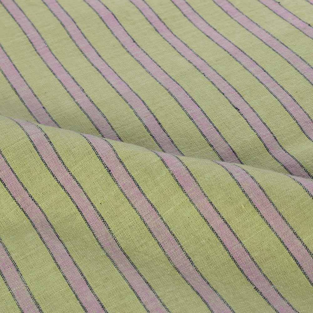 STRIPE GREEN PINK PURE COTTON 95 GSM HANDWOVEN FABRIC