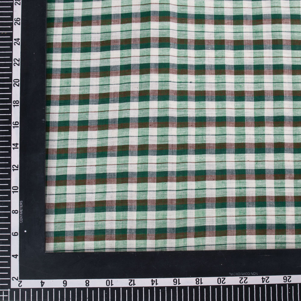 CHECK GREEN PURE COTTON 95 GSM HANDWOVEN FABRIC