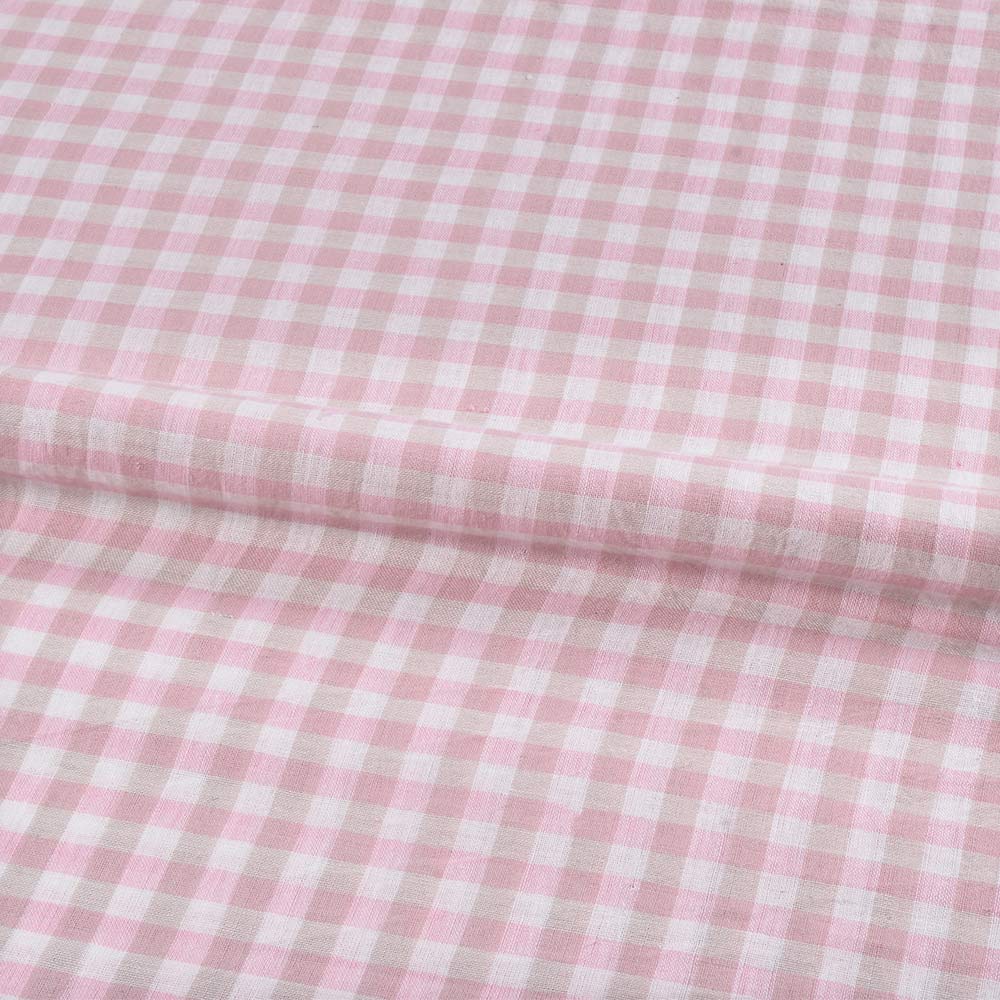 CHECK PINK & WHITE PURE COTTON 94 GSM HANDWOVEN FABRIC