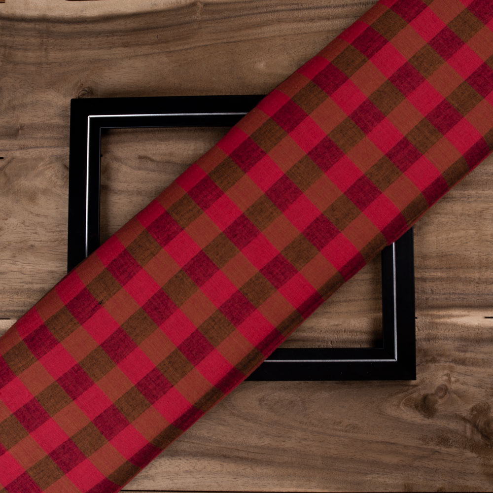 Check Red Pure Cotton 82 GSM Handwoven Fabric