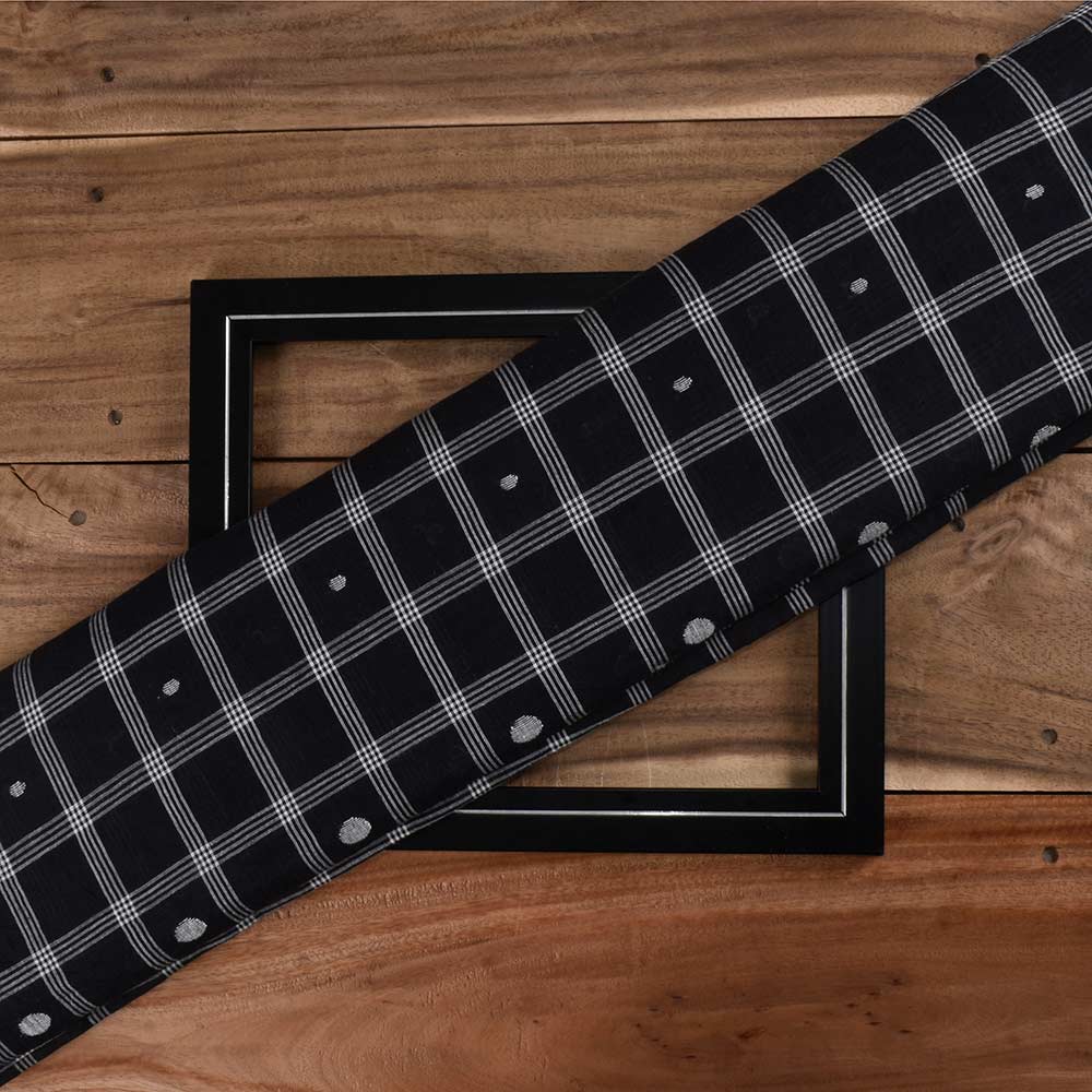 Geometric Check Black Jamdani Pure Cotton 54 GSM Handwoven Fabric