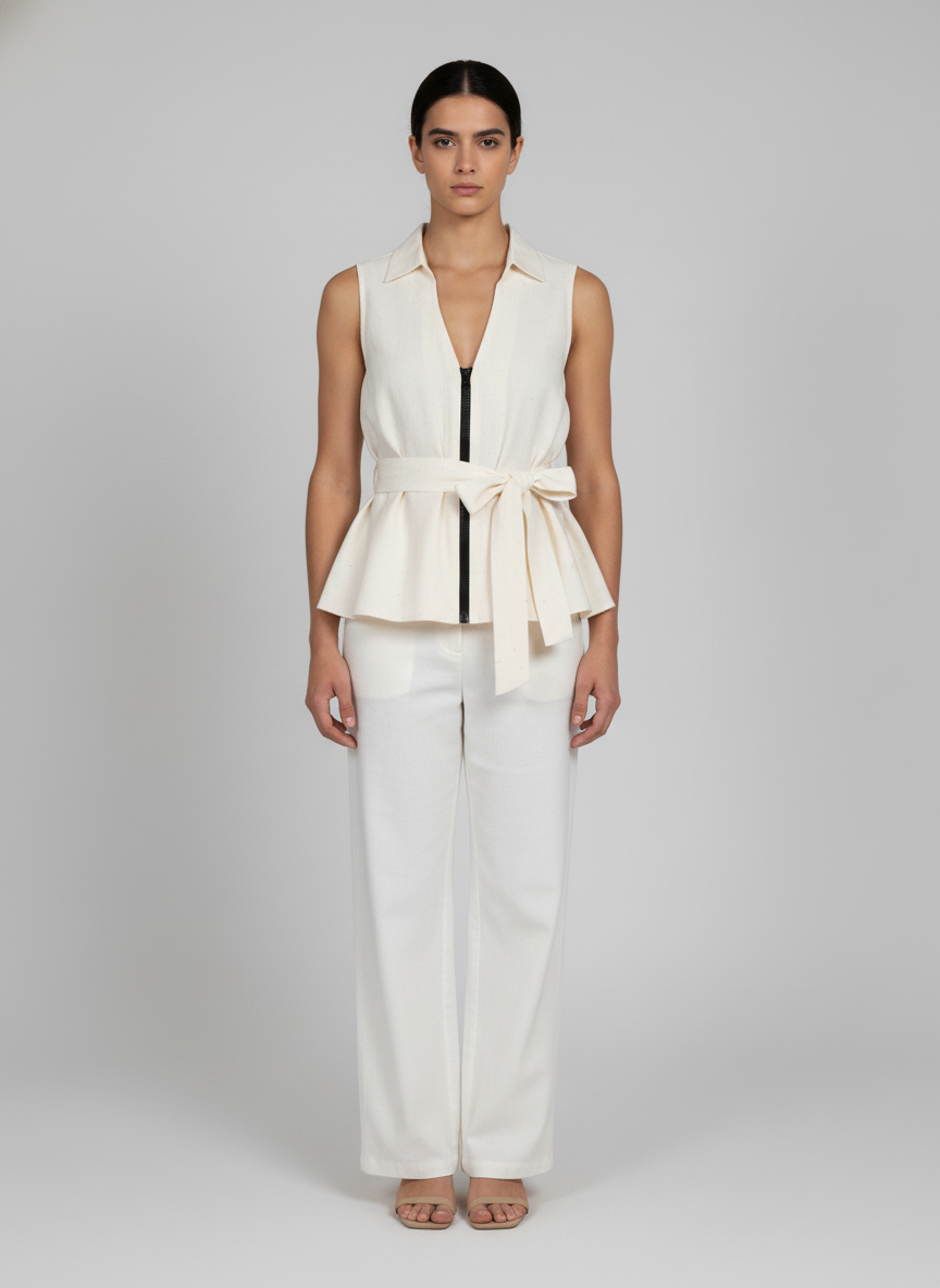 Wide Open Free Style Polo Collared Top With Zipper 