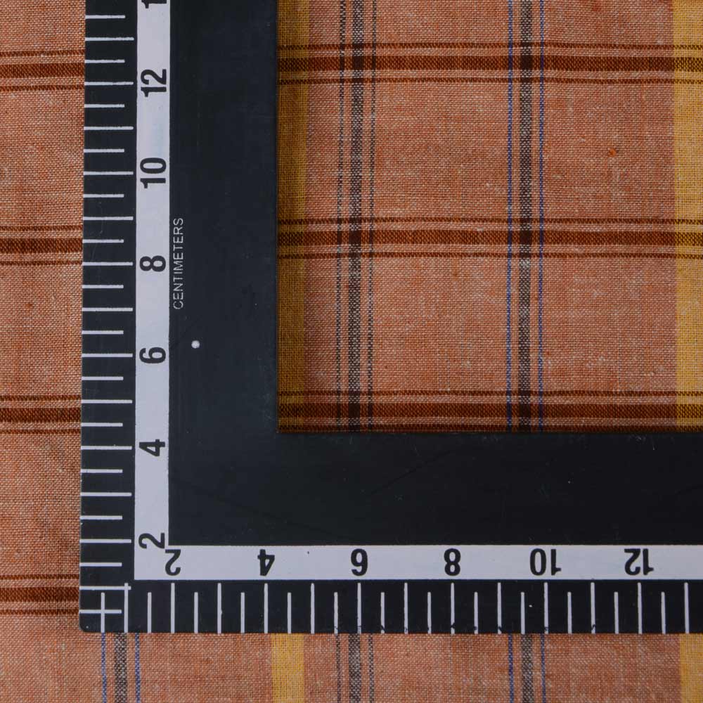 CHECK LIGHT BROWN PURE COTTON 102 GSM HANDWOVEN FABRIC