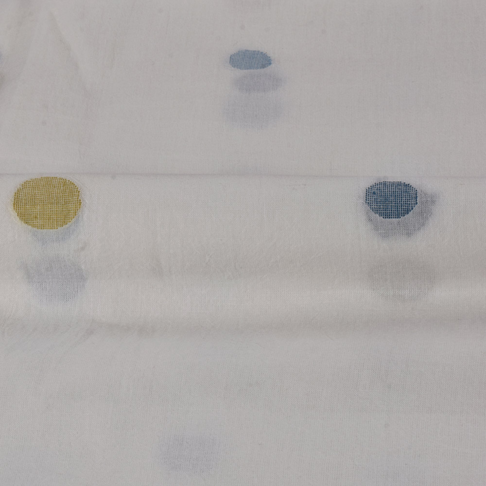 POLKA DOT WHITE JAMDANI PURE COTTON 58 GSM HANDWOVEN FABRIC