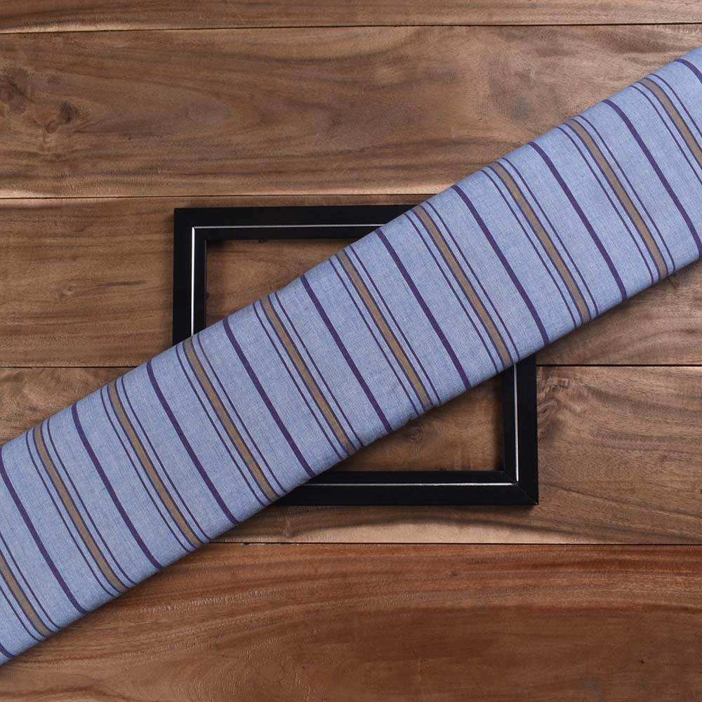 Stripe Blue & Yellow Pure Cotton Handwoven Fabric