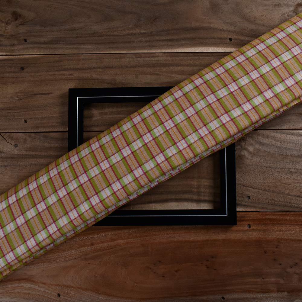 Check Multi Color Pure Cotton 60 GSM Handwoven Fabric 351