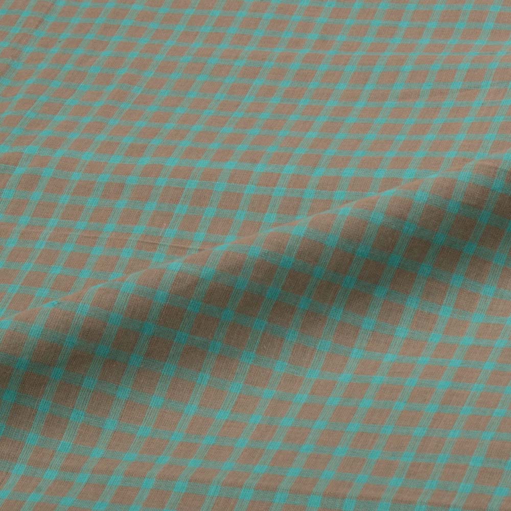 Check Sand and Sea Green Pure Cotton 60 GSM Handwoven Fabric