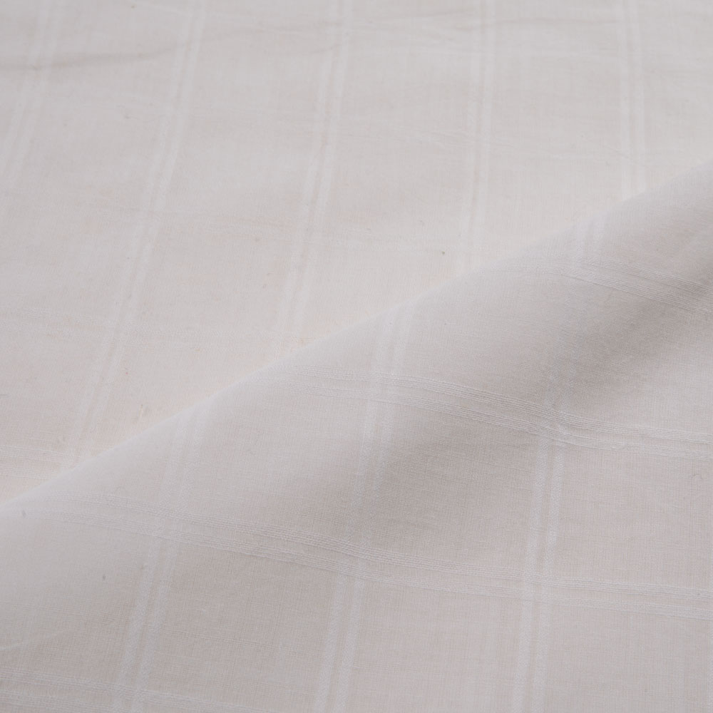 WHITE CHECK COTTON chiffon 63 GSM HANDWOVEN FABRIC | BLEACHED WHITE & DYEABLE