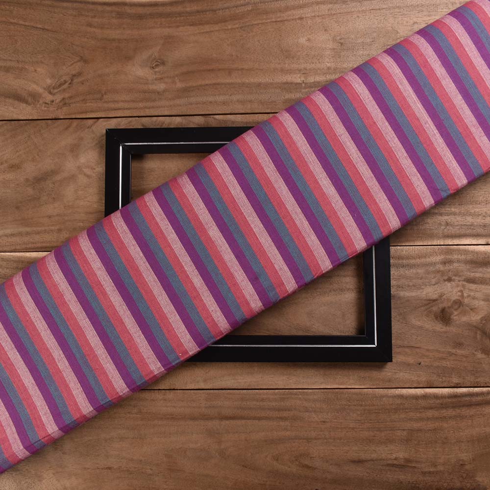 Stripe Multicolour Pure Cotton 97 GSM Handwoven Fabric 298