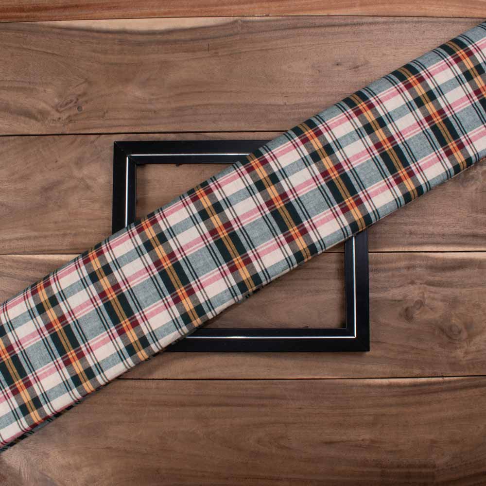 Check Multicolor Pure Cotton 100 GSM Handwoven Fabric 617