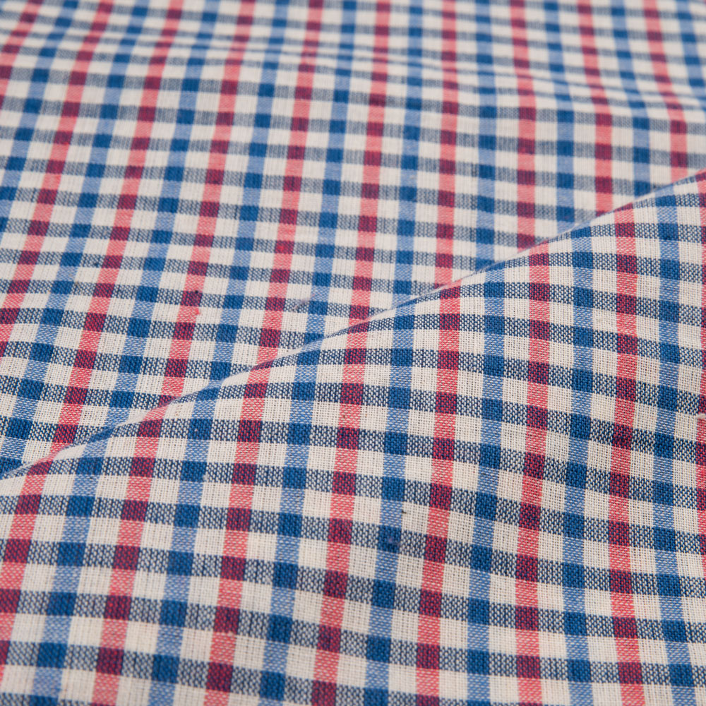 CHECK RED & BLUE PURE COTTON 90 GSM HANDWOVEN FABRIC
