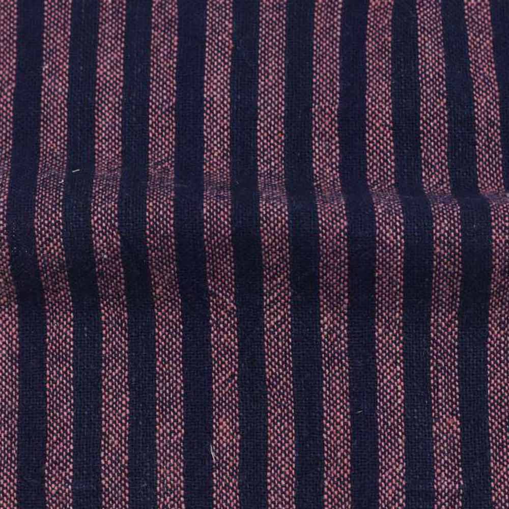 Stripe Midnight Blue & Pink Khadi Fabric - 250 GSM Handspun & Handwoven