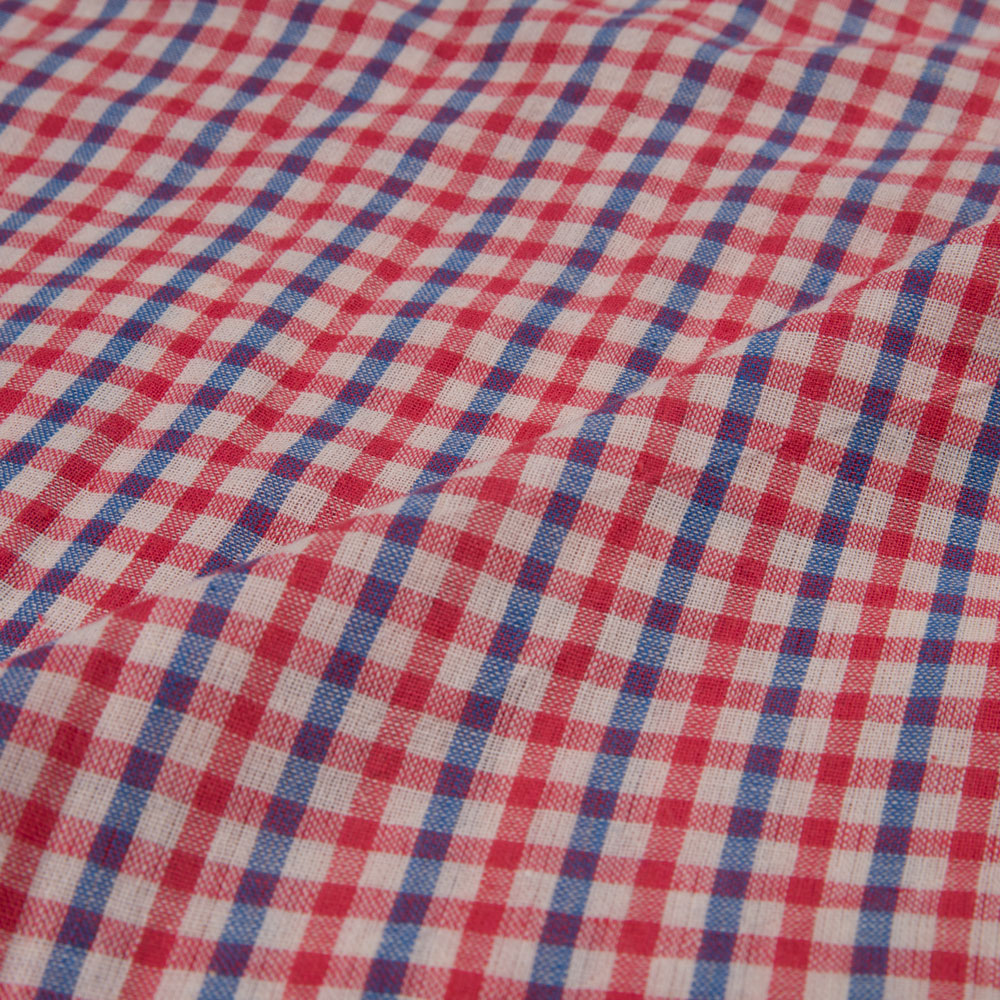 CHECK RED & BLUE PURE COTTON 94 GSM HANDWOVEN FABRIC