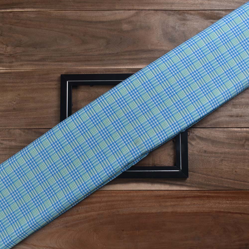 Check Blue & Green Pure Cotton 90 GSM Handwoven Fabric 442