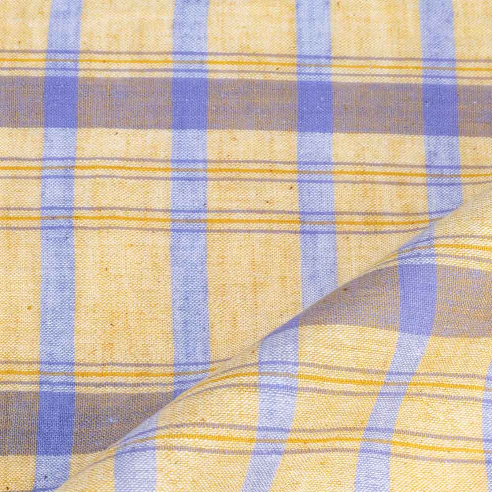 Check Light Yellow Pure Cotton 105 GSM Handwoven Fabric