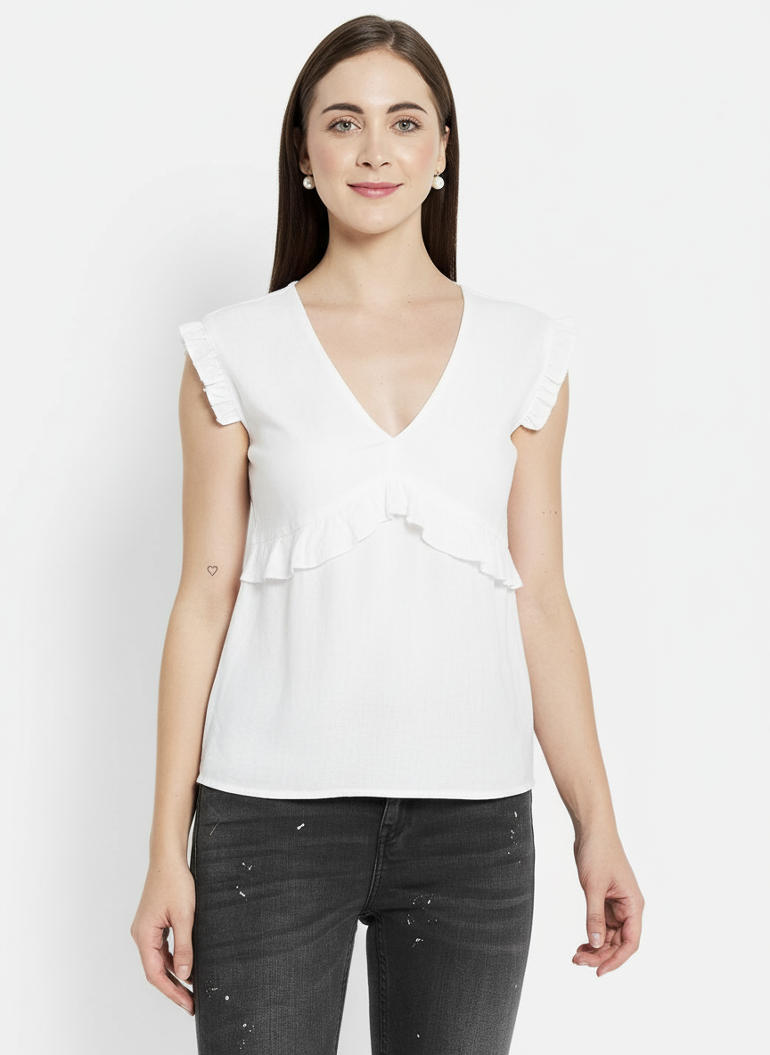 Frilled Sleeveless Women's Top