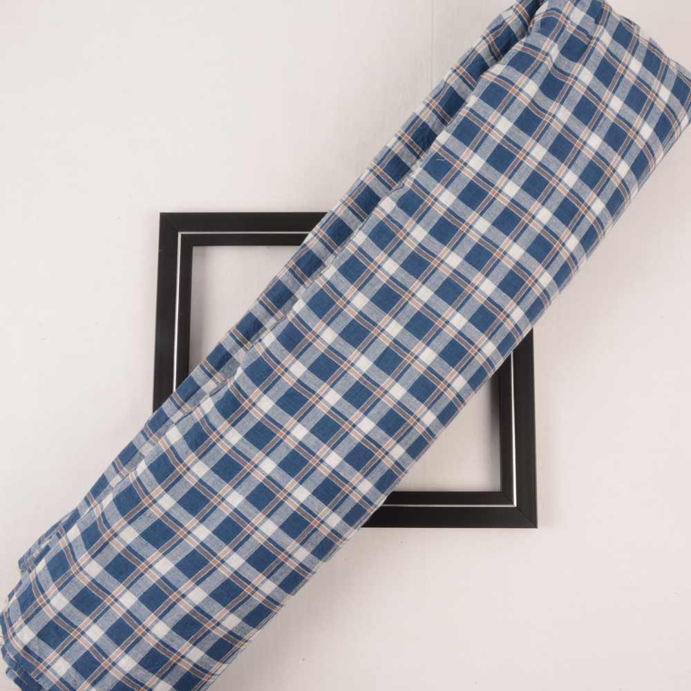 Check Blue White Pure Cotton 92 GSM Handwoven Fabric 114