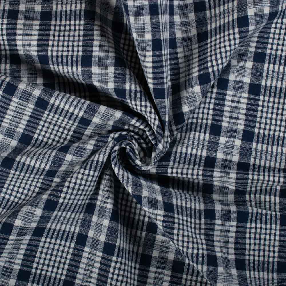 Blue & White Check Pure Cotton 100 GSM Handwoven Fabric 799