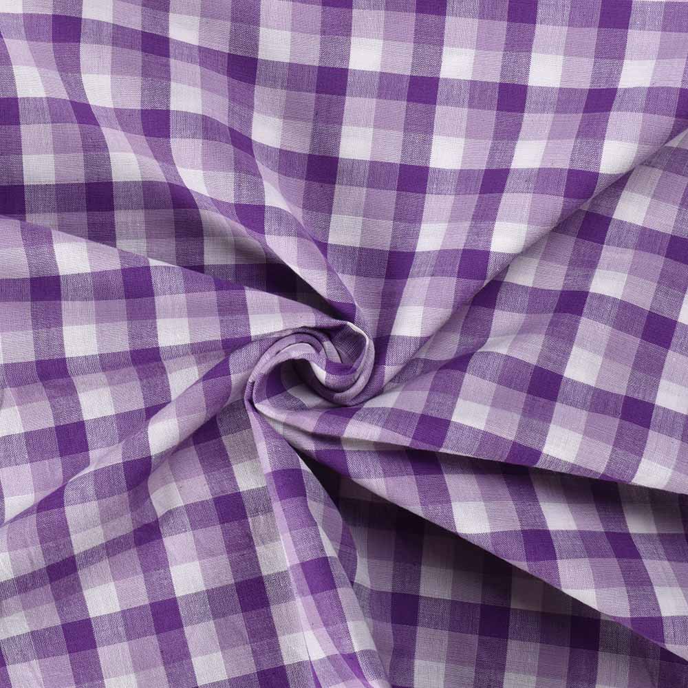 Check Purple White Pure Cotton 110 GSM Handwoven Fabric