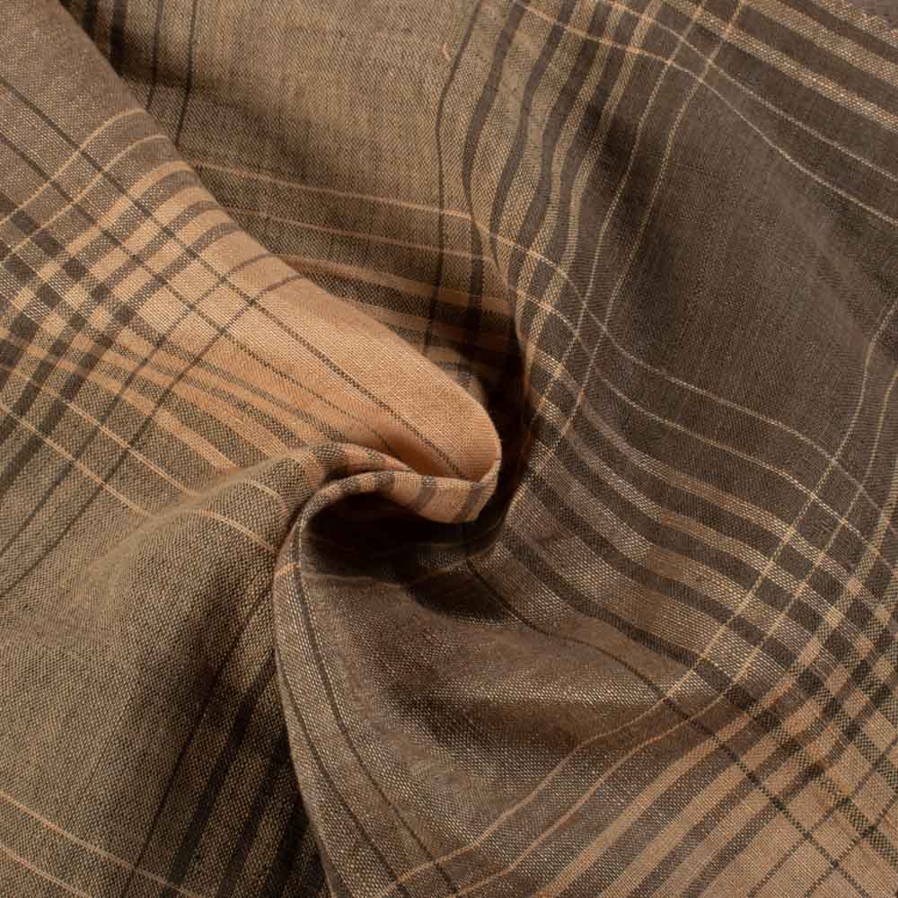 Check Beige & Brown Linen Cotton 111 GSM Handwoven Fabric