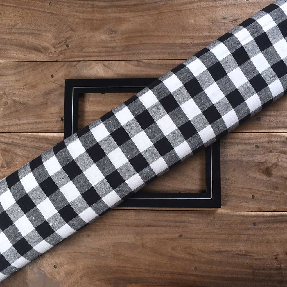 Check Black & White Pure Khadi 170 Handwoven Fabric
