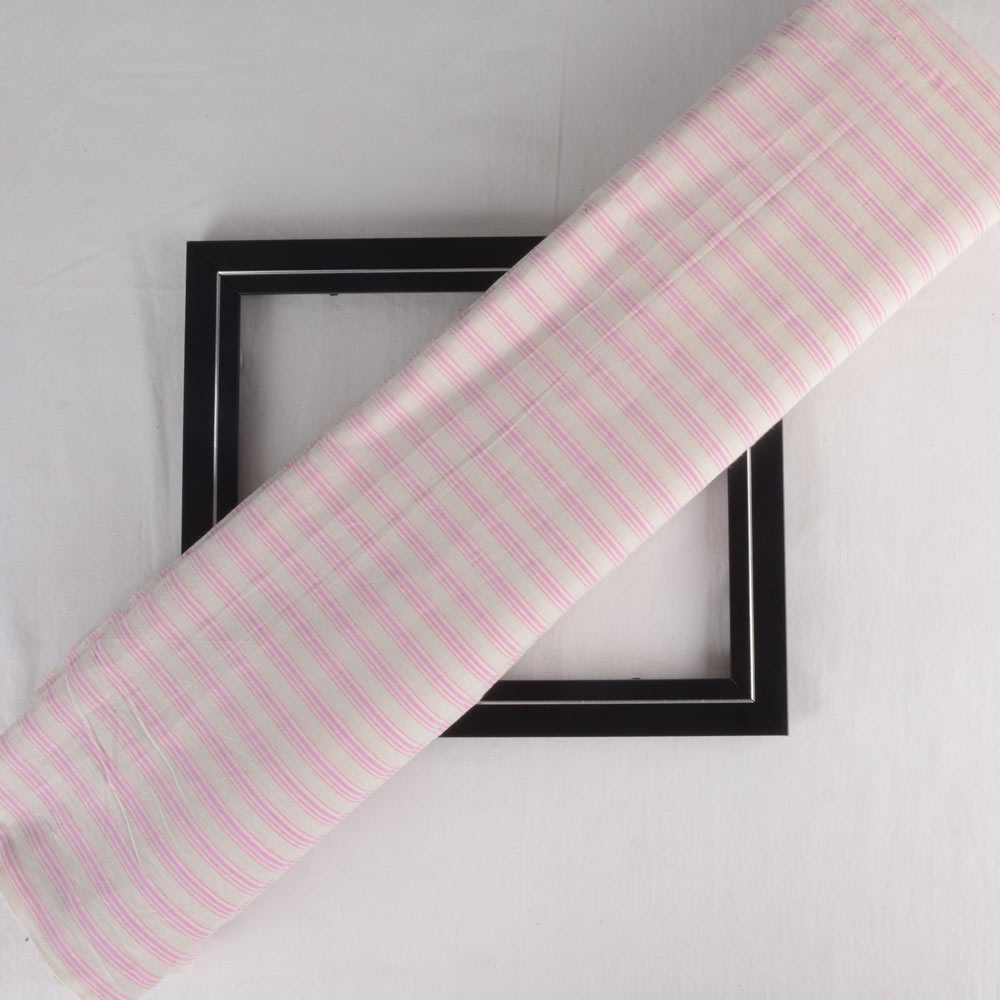 Stripe Pink & Cream Pure Cotton 60 GSM Handwoven Fabric