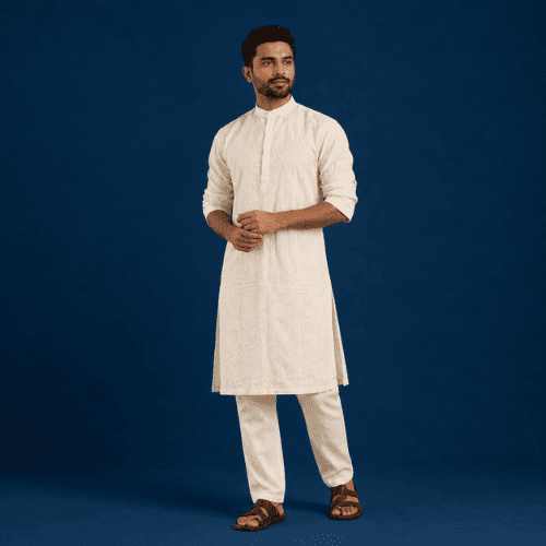 Man wearing contemporary cotton kurta set