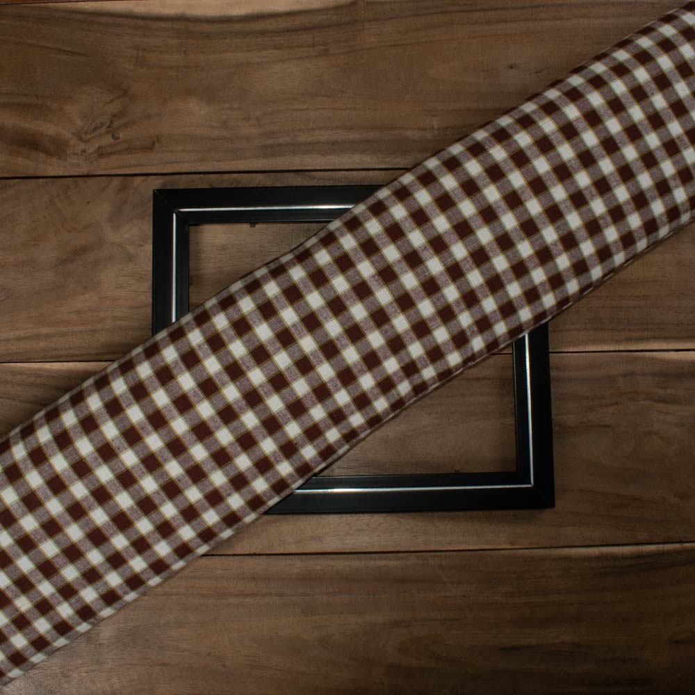 Check Brown White Olive Pure Khadi 140 GSM Handwoven Fabric 36