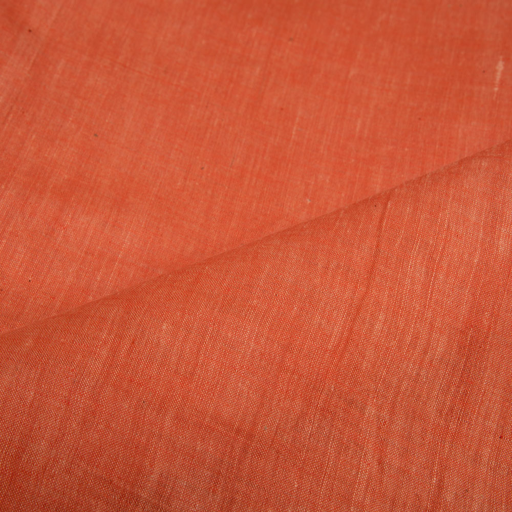 CHAMBRAY ORANGE KHADI COTTON 75 GSM HANDWOVEN FABRIC