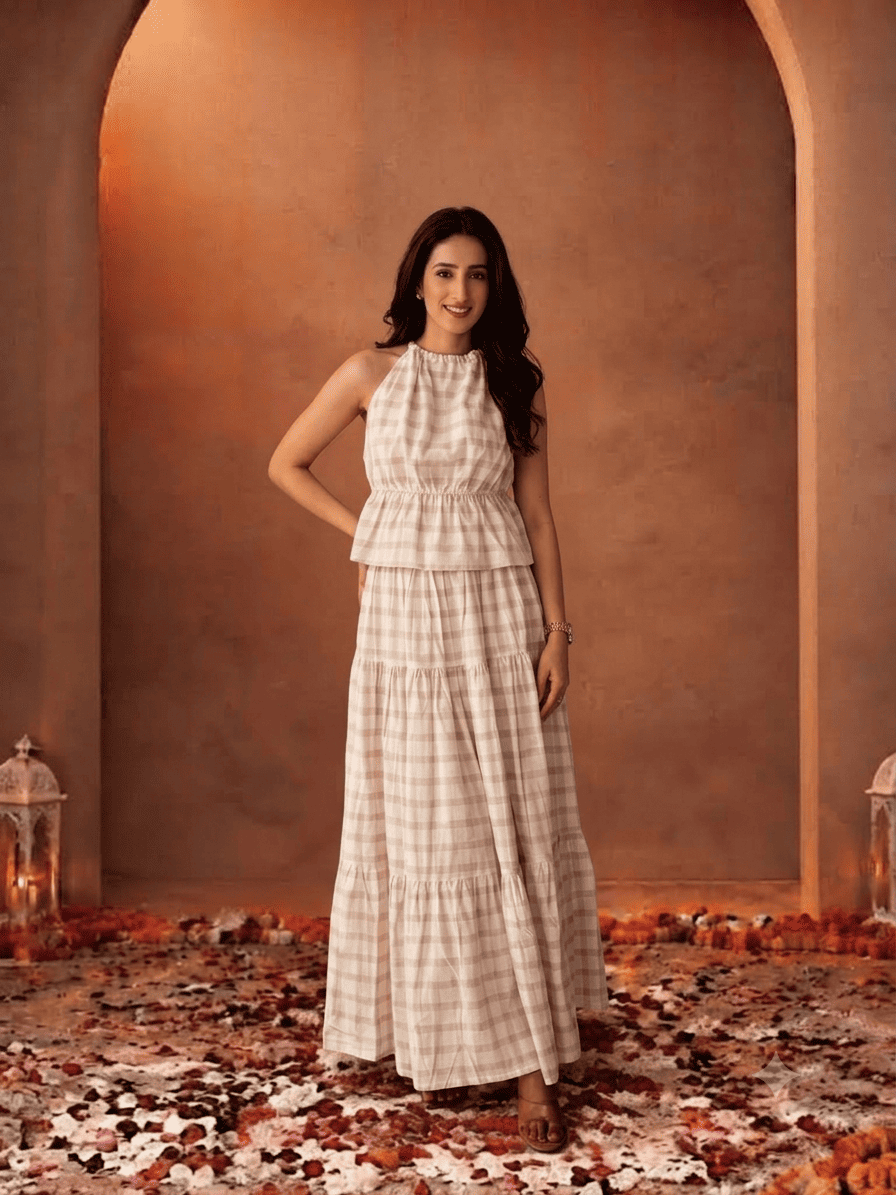 Halter Neck Gathered Top & Tiered Gathered Skirt Co-ord Set