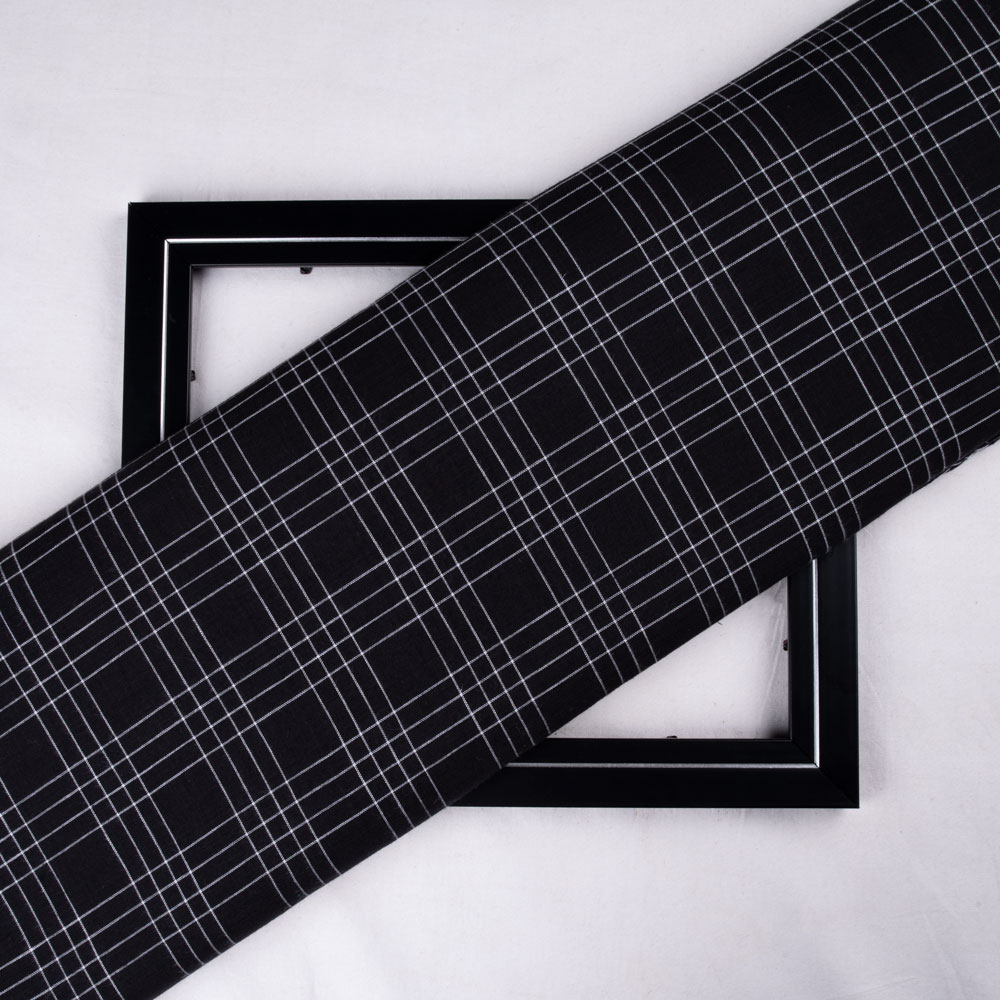 Check Black Pure Cotton 105 GSM Handwoven Fabric 210