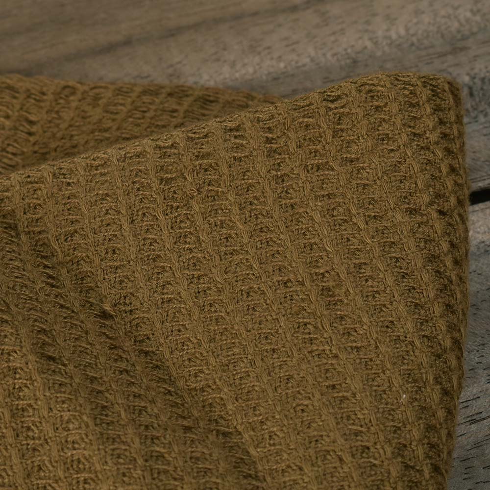 OLIVE HONEYCOMB WEAVE PURE COTTON 122 GSM HANDWOVEN FABRIC