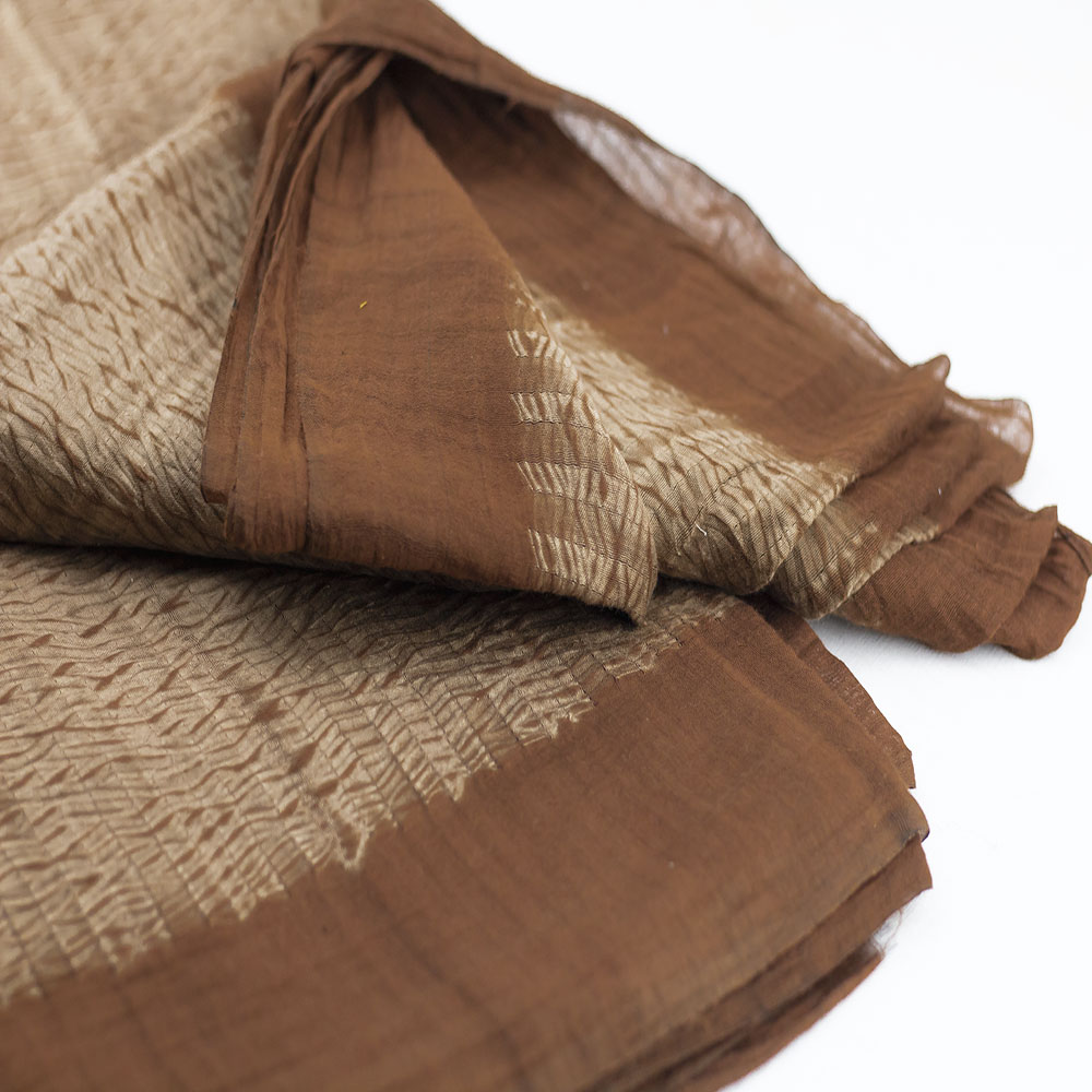 ABSTRACT TAUPE SHIBORI COTTON SILK HANDWOVEN 45 GSM FABRIC