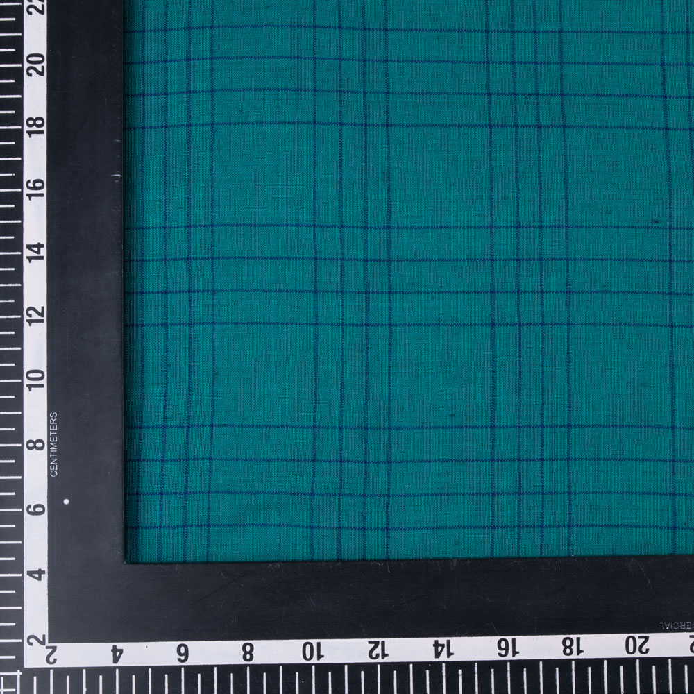CHECK TEAL PURE COTTON 95 GSM HANDWOVEN FABRIC