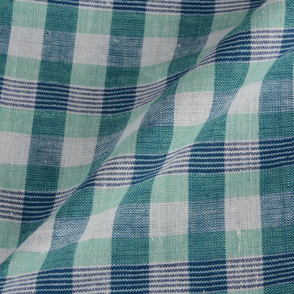 CHECK TEAL & GREEN PURE KHADI FABRIC - 108 GSM HANDSPUN & HANDWOVEN