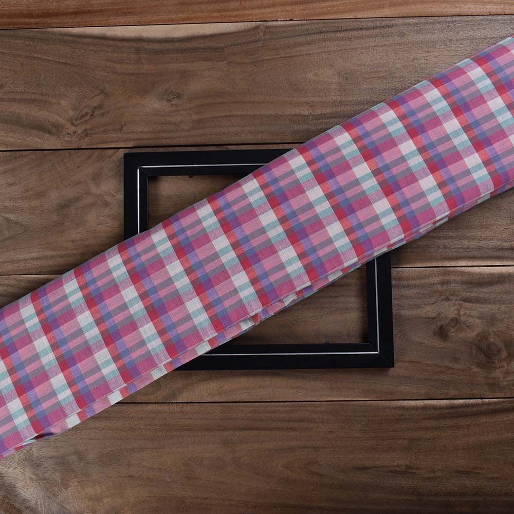 Check Multicolor Pure Cotton 90 GSM Handwoven Fabric 591