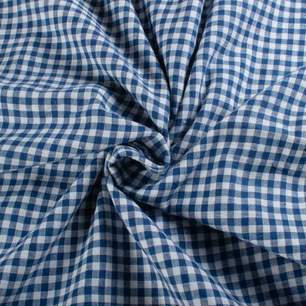 Check Blue & White Pure Cotton 100 GSM Handwoven Fabric 842