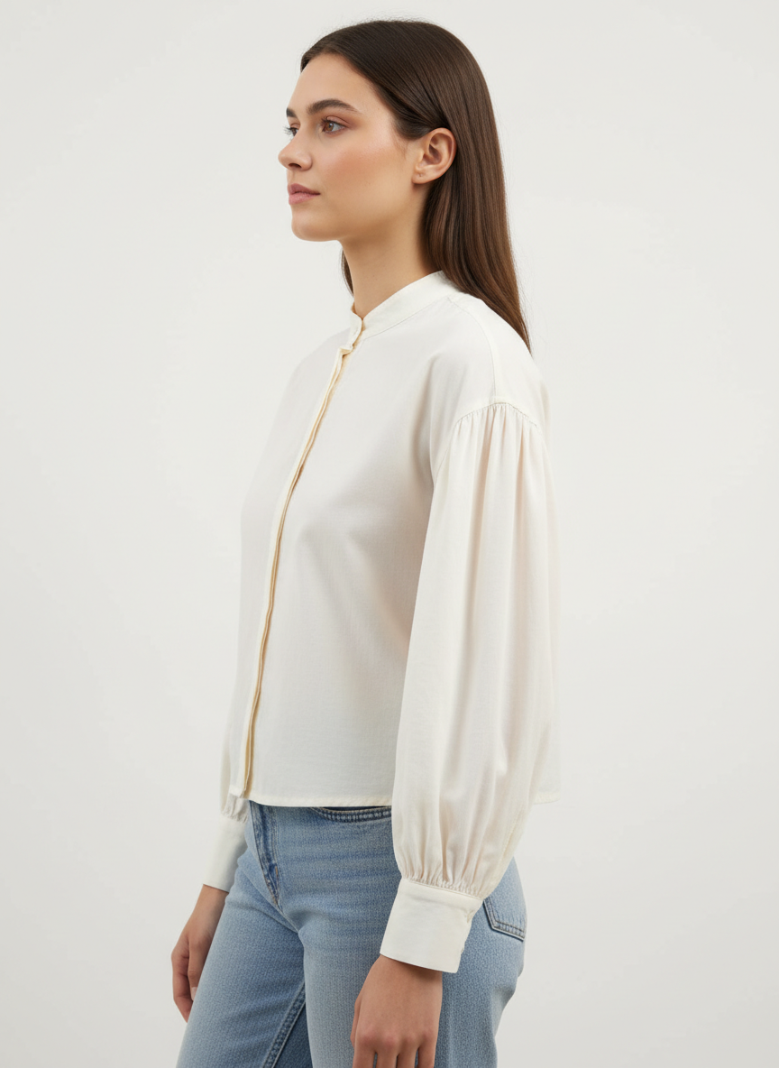 High Neck Buttoned Shirt Top