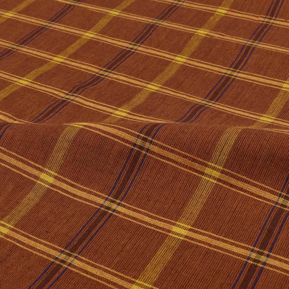 CHECK BROWN YELLOW PURE COTTON 97 GSM HANDWOVEN FABRIC