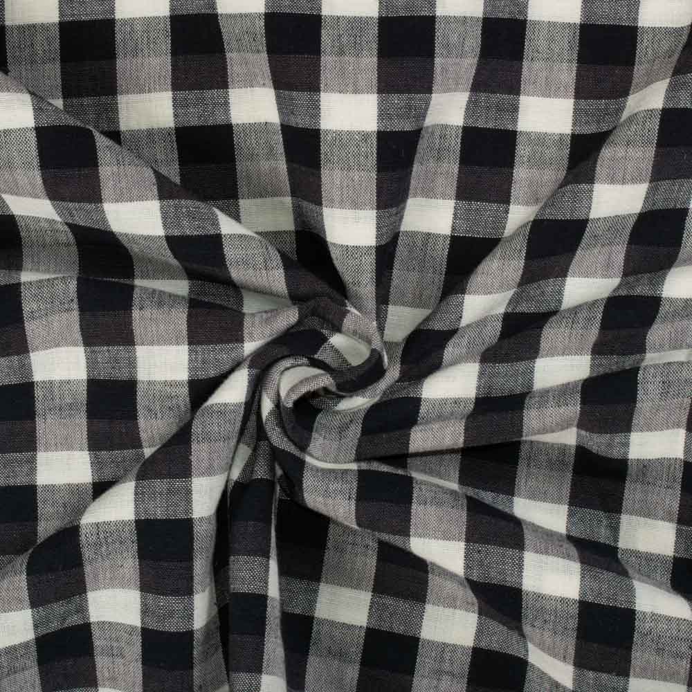 Check Black Grey White Cotton Khadi 120 GSM Handwoven Fabric 741