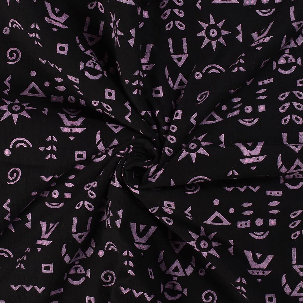 Abstract Black Block Printed Pure Cotton 65 GSM Handwoven Fabric 38