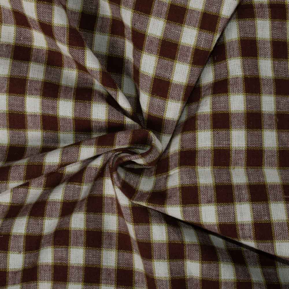 Check Brown White Olive Pure Khadi 140 GSM Handwoven Fabric 36