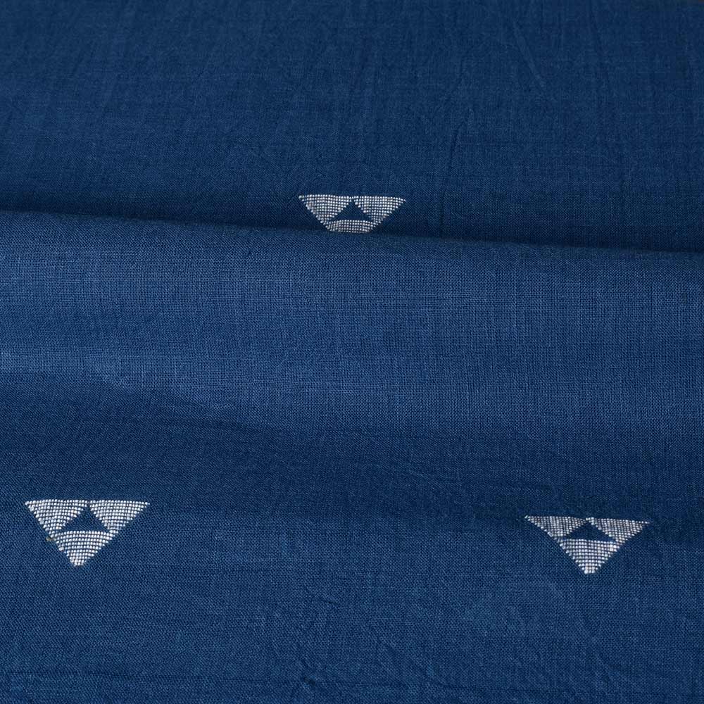 GEOMETRIC BLUE JAMDANI PURE COTTON 68 GSM HANDWOVEN FABRIC