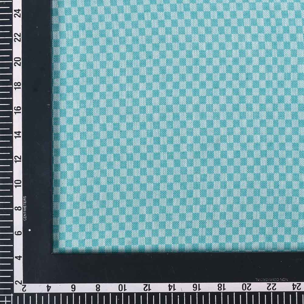 CHECK WHITE & GREEN TWILL PURE COTTON 100 gsm HANDWOVEN FABRIC