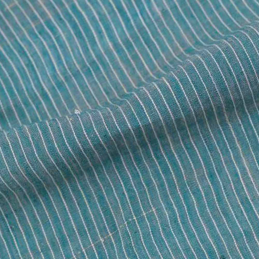 Stripe Teal Pure Cotton 65 GSM Handwoven Fabric