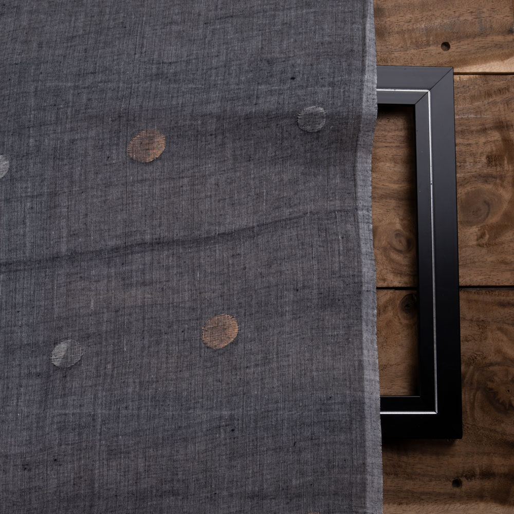 GEOMETRIC GREY JAMDANI PURE COTTON 56 GSM HANDWOVEN FABRIC
