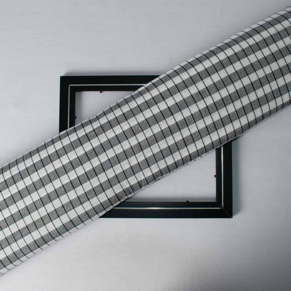Check Twill Black White Pure Cotton 100 GSM Handwoven Fabric