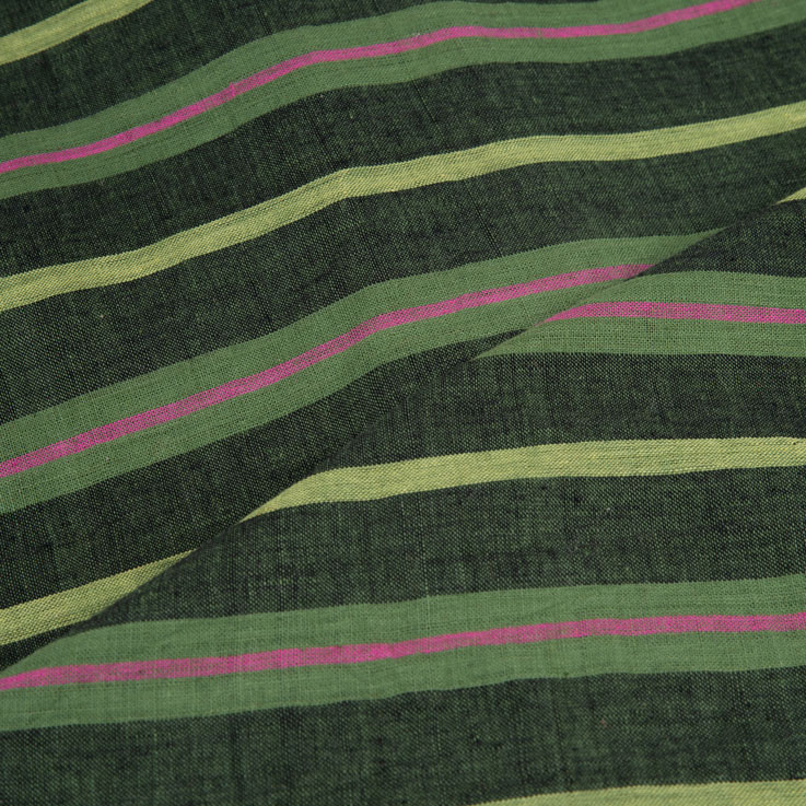 STRIPE GREEN PURE COTTON 96 GSM HANDWOVEN FABRIC